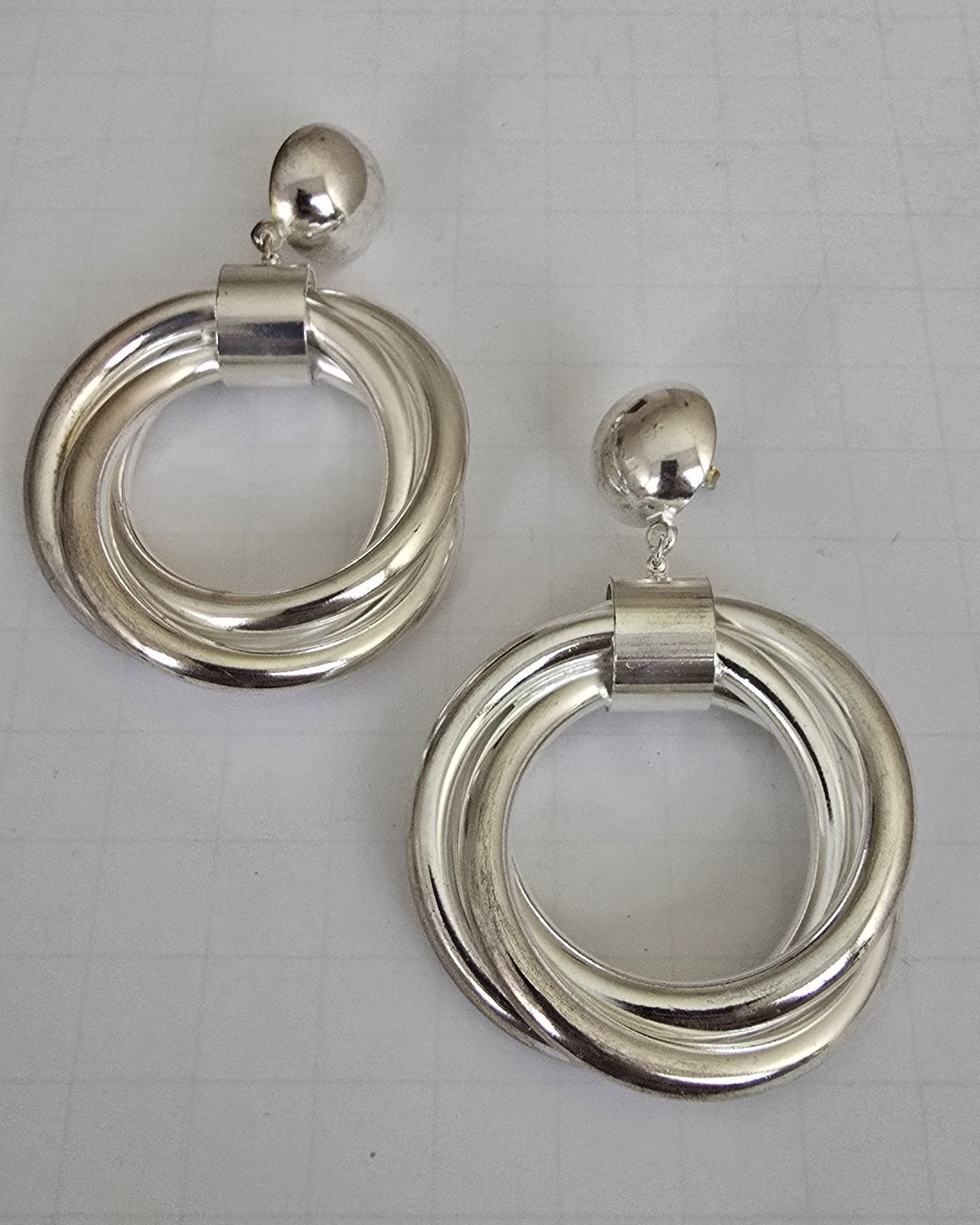 Vintage 80’s NOS Made In Korea Silver Tone Door Knockers Pierced Drop Earrings