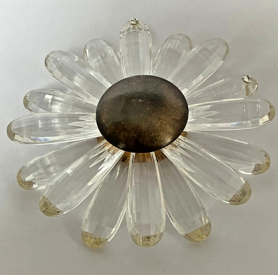 Vintage Angela Caputi Brooch Flower Clear Acrylic Rhinestone Pin