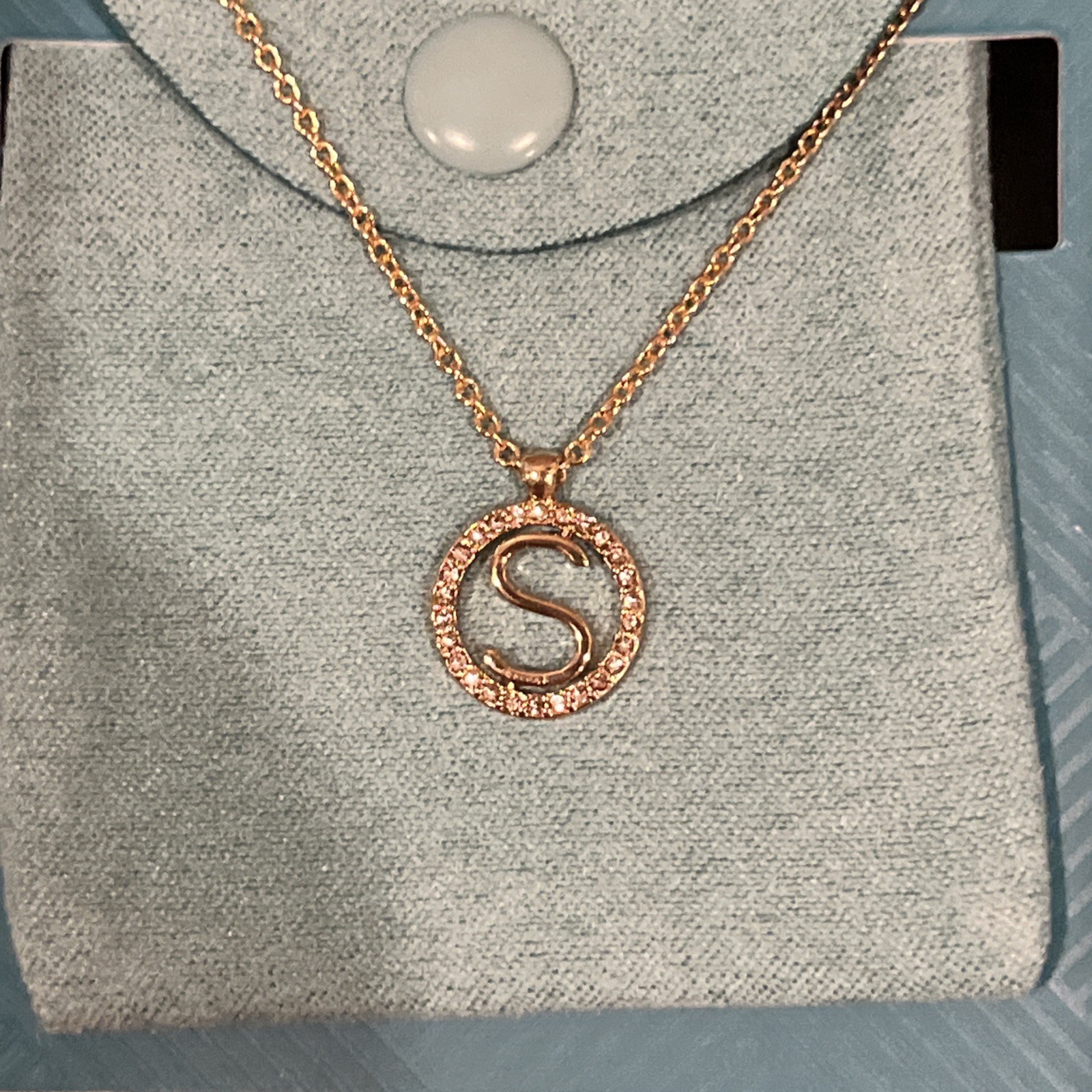 NWT Bijoux Bar Delicates GoldTone Necklace & Stud Earring Set w/Pouch Letter S