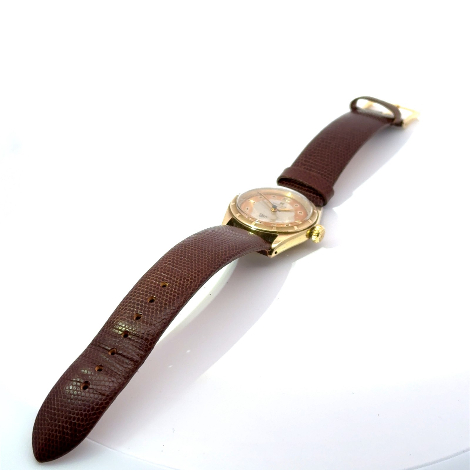Vintage Rolex 9k Gold Oyster Speedking Precision Multi-Tone Dial Wristwatch 30mm