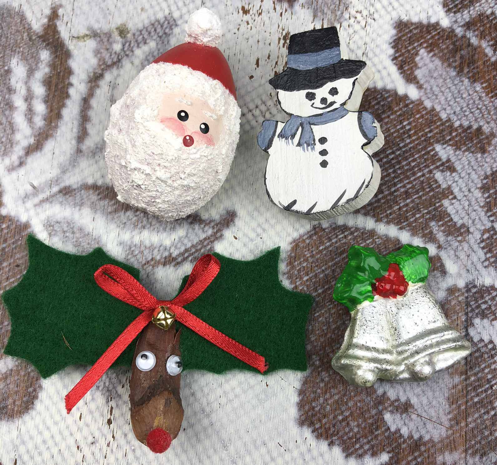 Homemade Mixed Media handmade Winter holiday Christmas pin collection set