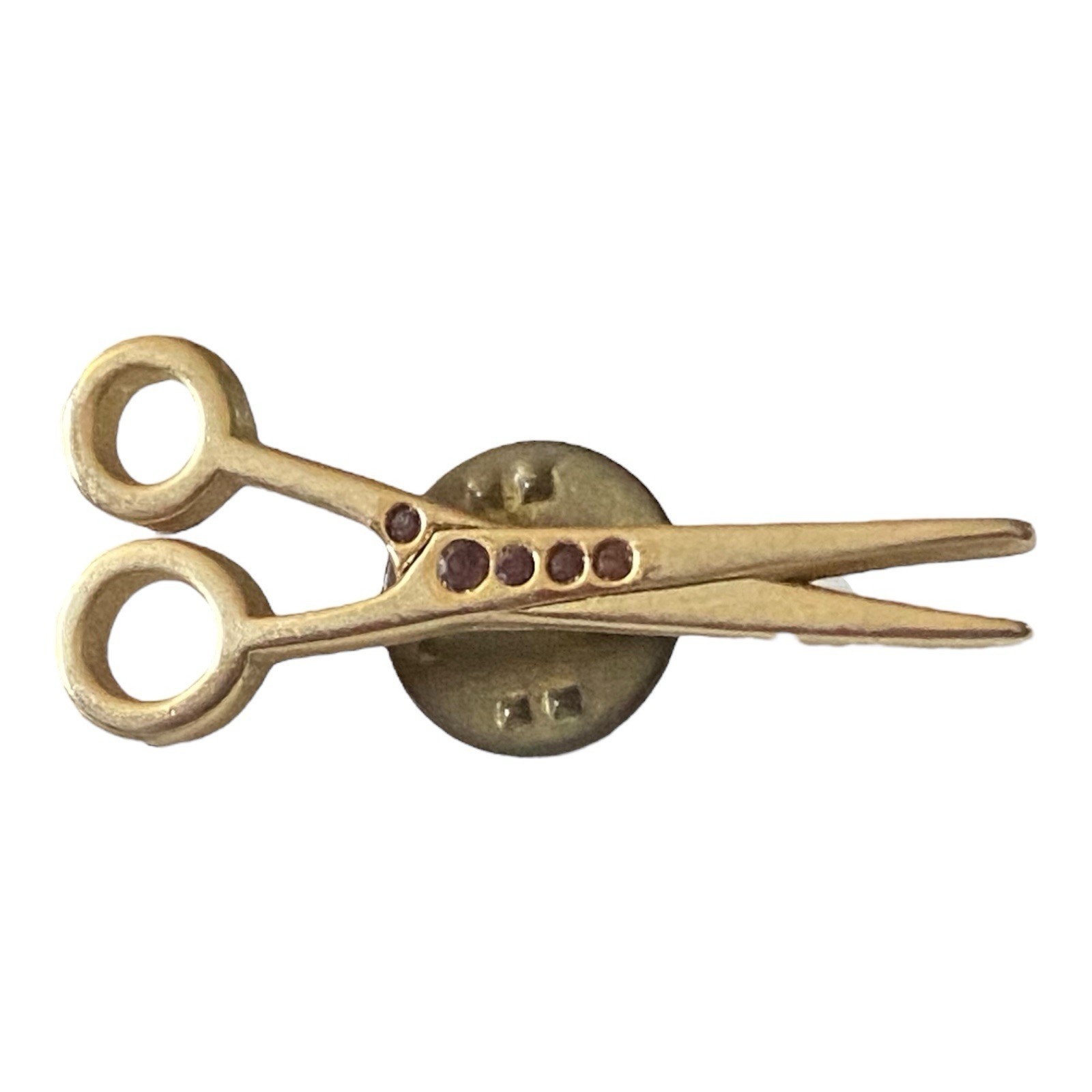 Rhinestone Scissors Lapel Pin Hairdresser Beautician Hair Stylist Gold Tone 377