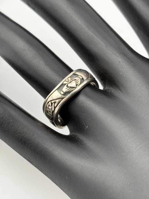 PETER STONE PSCL 925 STERLING SILVER CLADDAGH 6.8MM BAND RING SIZE 6.5 3393