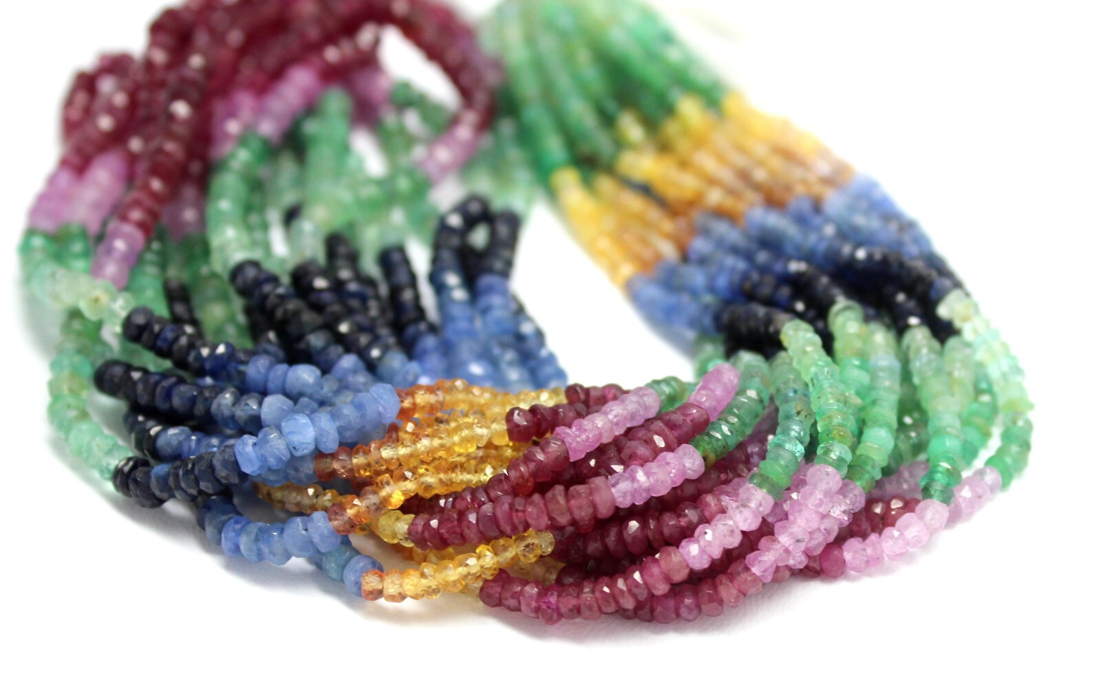 AAA Multi Precious Faceted Rondelle Beads | Ruby, Emerald, Yellow Sapphire 3/4mm