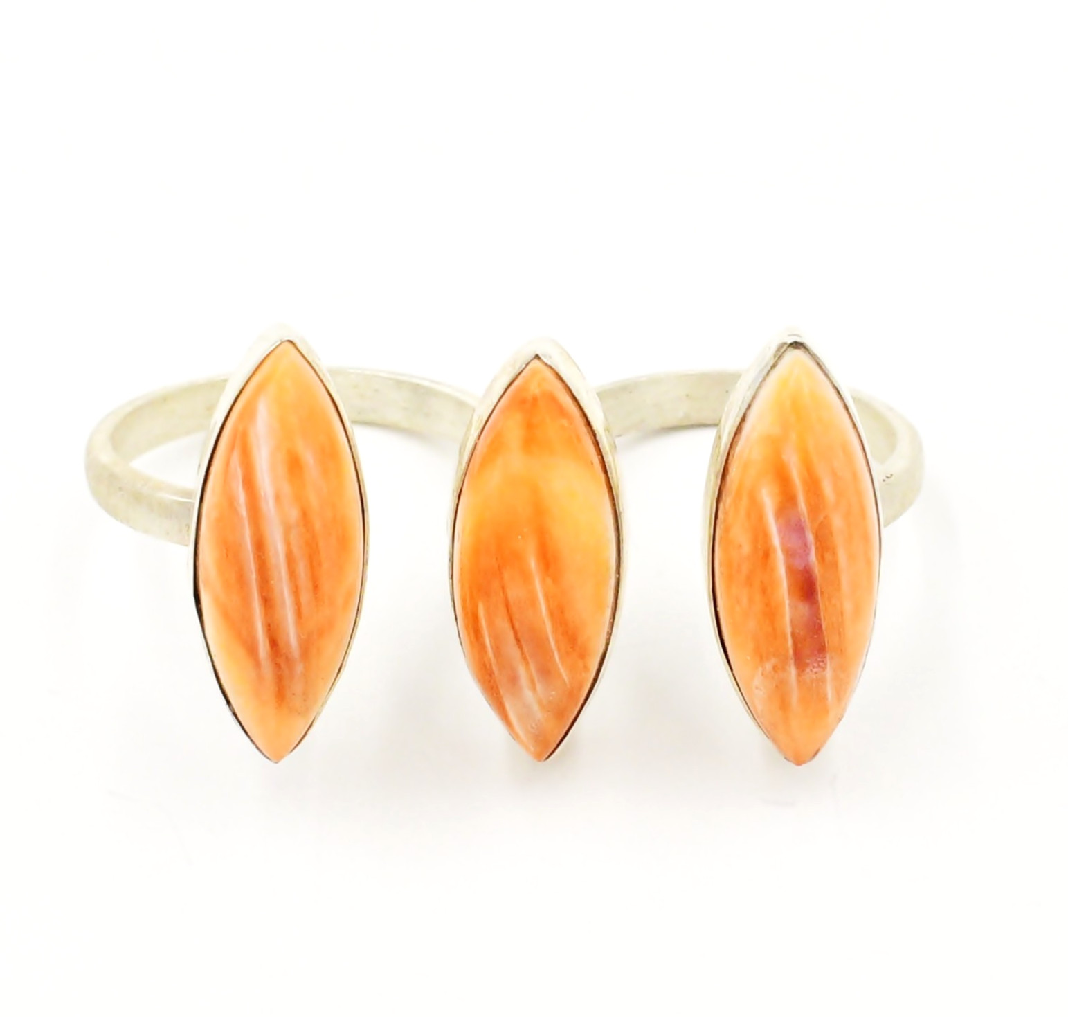Sterling Silver 925 Unique Spiny Oyster Gemstone Two Finger Ring Sz 7.75 & 9.75
