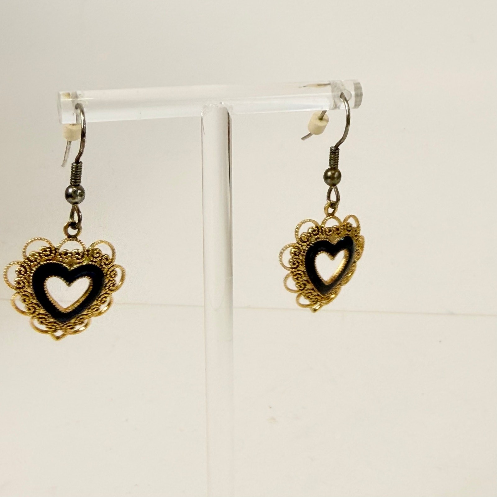 Dangly Heart Gold Earrings | 90s Lacey Gold-Tone Heart Earrings