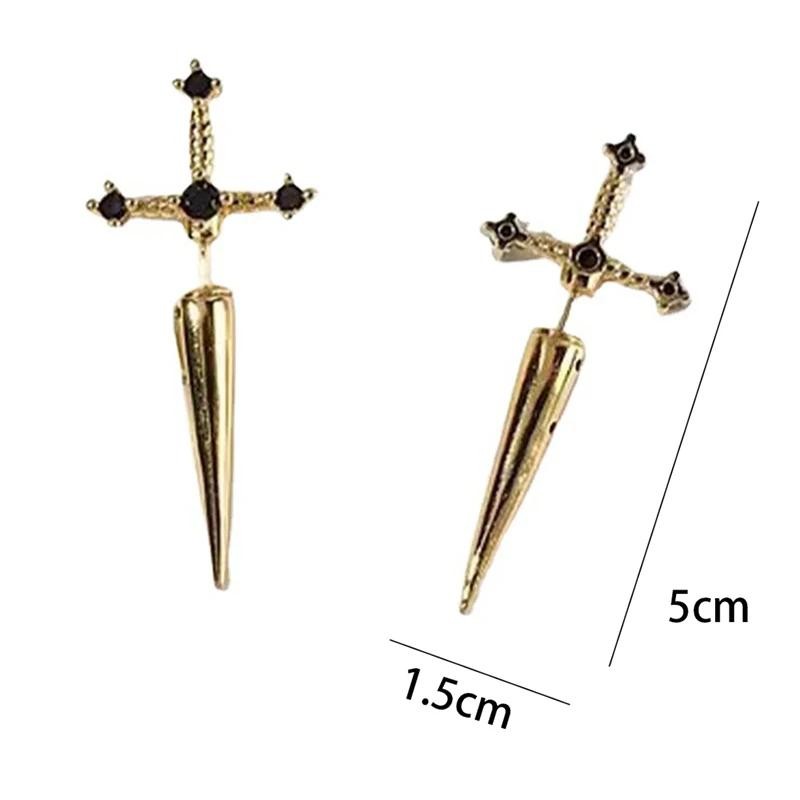 Classic Cross Sword Earrings Silver Gold Black Crystal Jewelry