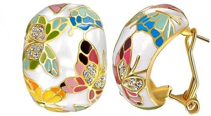 Colorful Butterfly Pendant Necklace and Earrings Set Gold Plated Enamel Jewelry