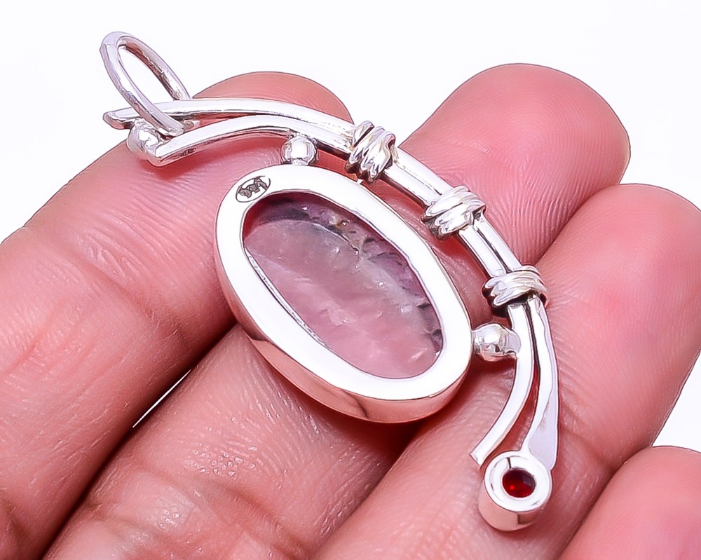 Rhodochrosite – Argentina & Red Garnet 925 Sterling Silver Pendant 1.95″ P46