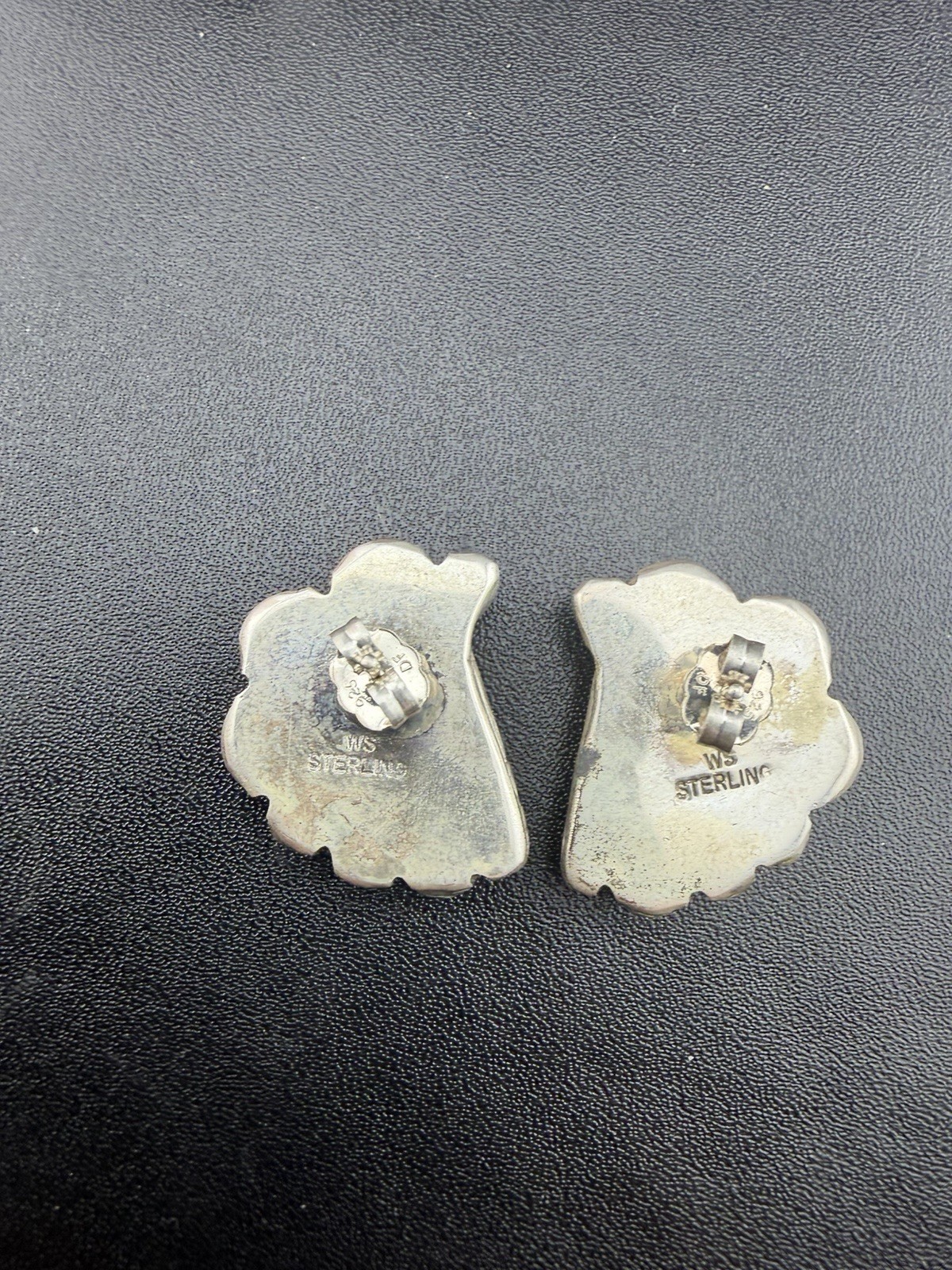 WS Sterling Silver Black Onyx Modernist Stud Earrings 11.7g Signed