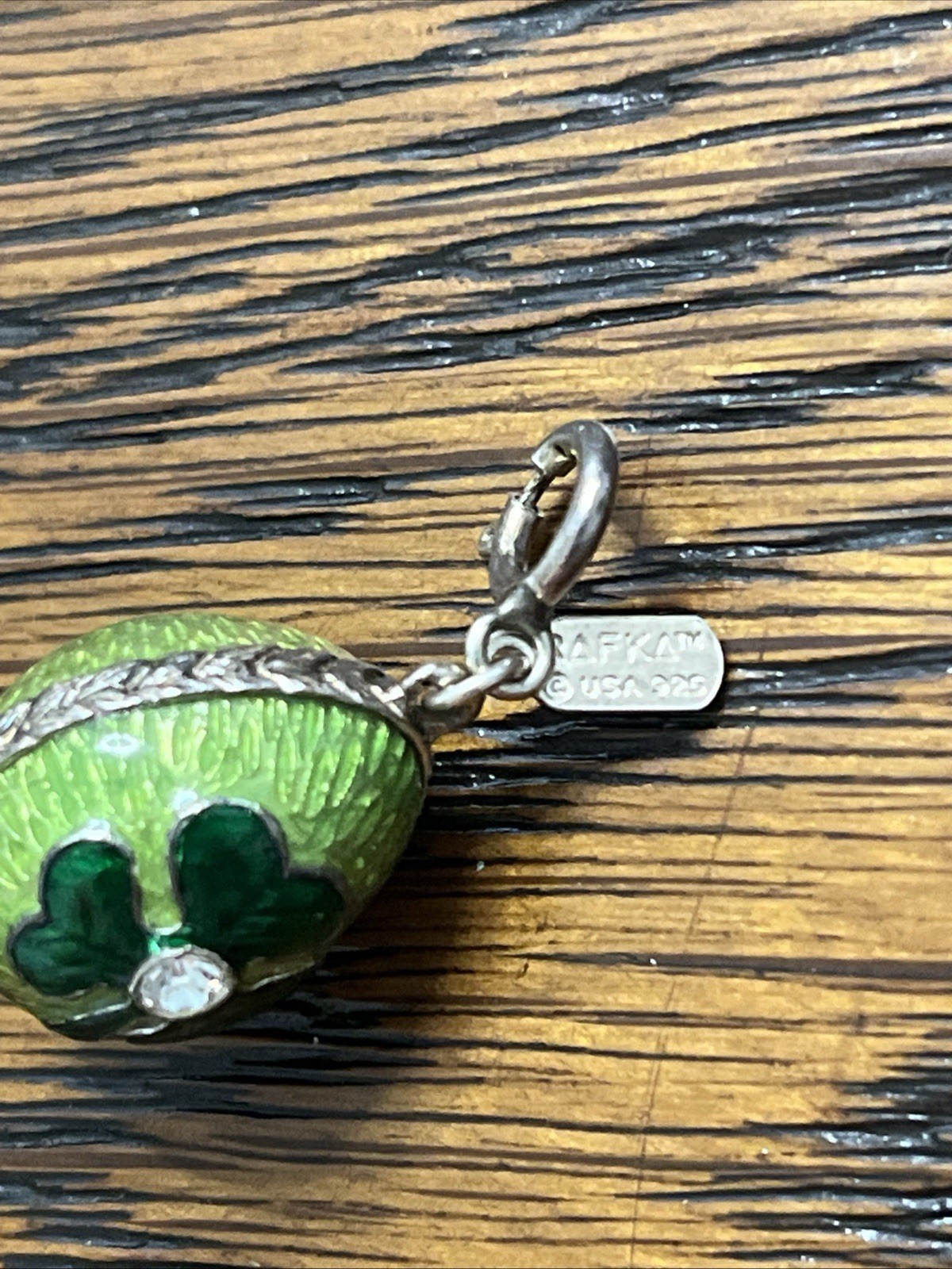 Rafka Sterling Silver Russian Egg Pysanka Enamel Clover Shamrock Charm Pendant