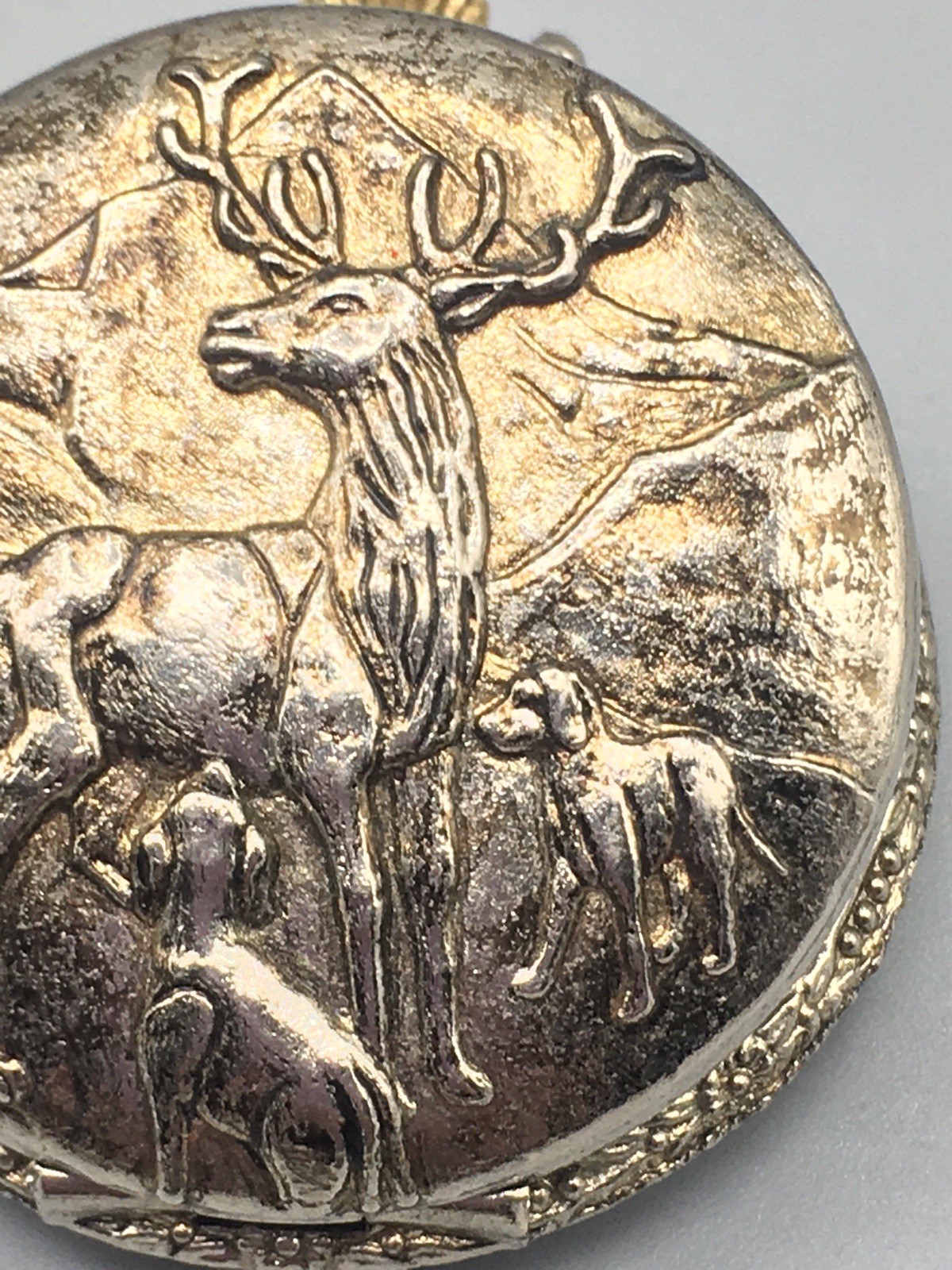 Remington Pocket Watch Men Elk & Dogs Silver Tone Manual Antimagnetic Vintage