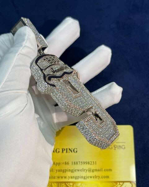 4 Ct Round Cut Real Moissanite Custom Number Men’s Pendant 925 Sterling Silver
