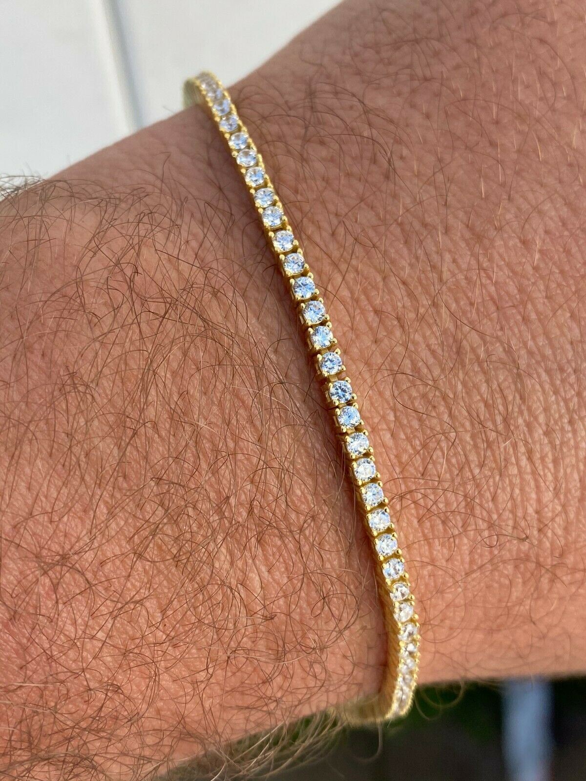 14k Gold Plated Solid Silver 2mm Real MOISSANITE Tennis Bracelet Passes Tester