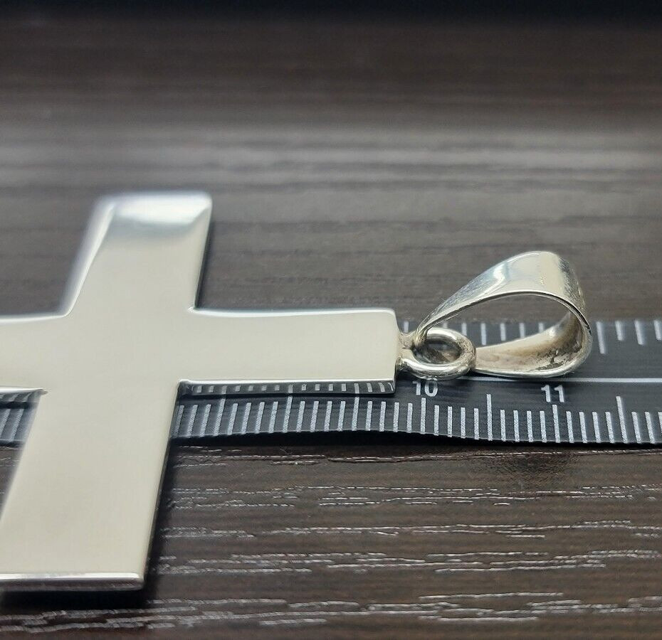 925 Sterling Silver Polished Latin Cross Pendant Simple Large Flat 2.4 inch tall
