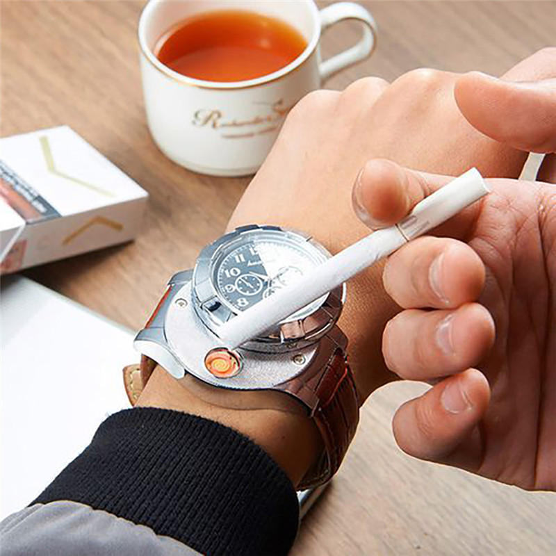 Military Men Lighter Watch USB Cigarette Rechargeable Windproof Flameless