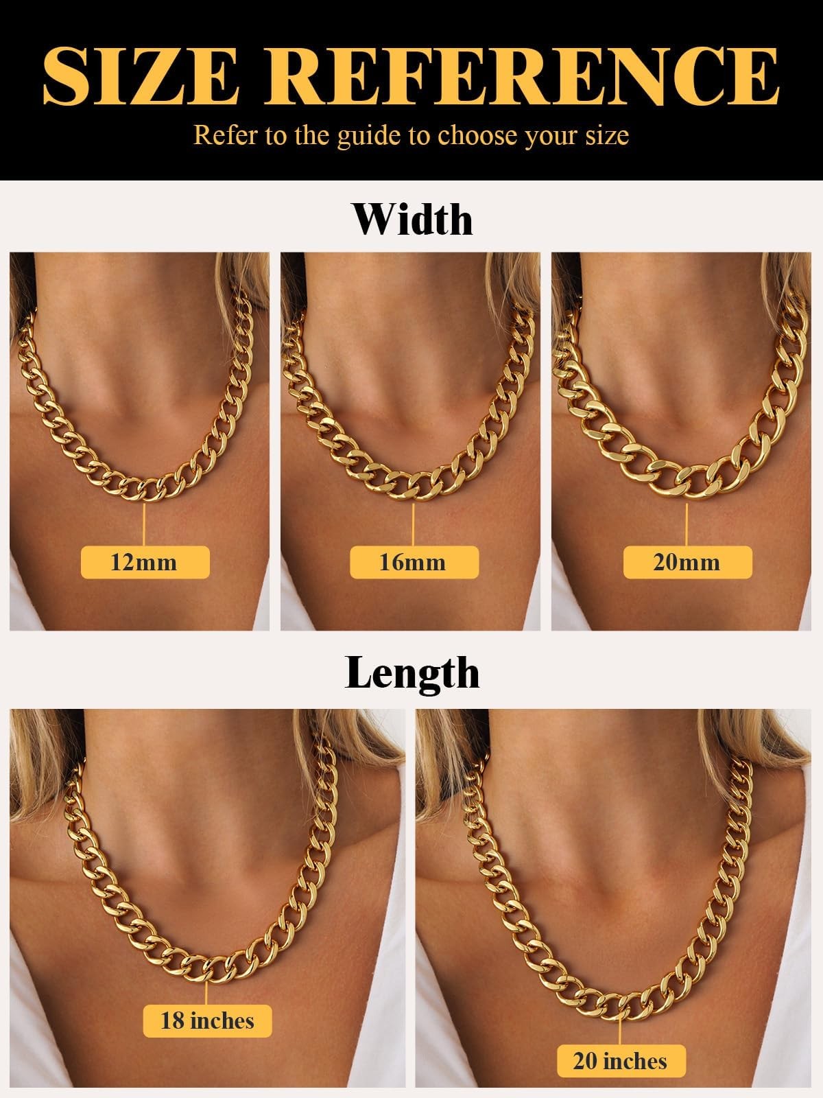 Chunky Gold Necklace, 16mm Cuban Link Chain for Women, Stainless Steel Chunky…