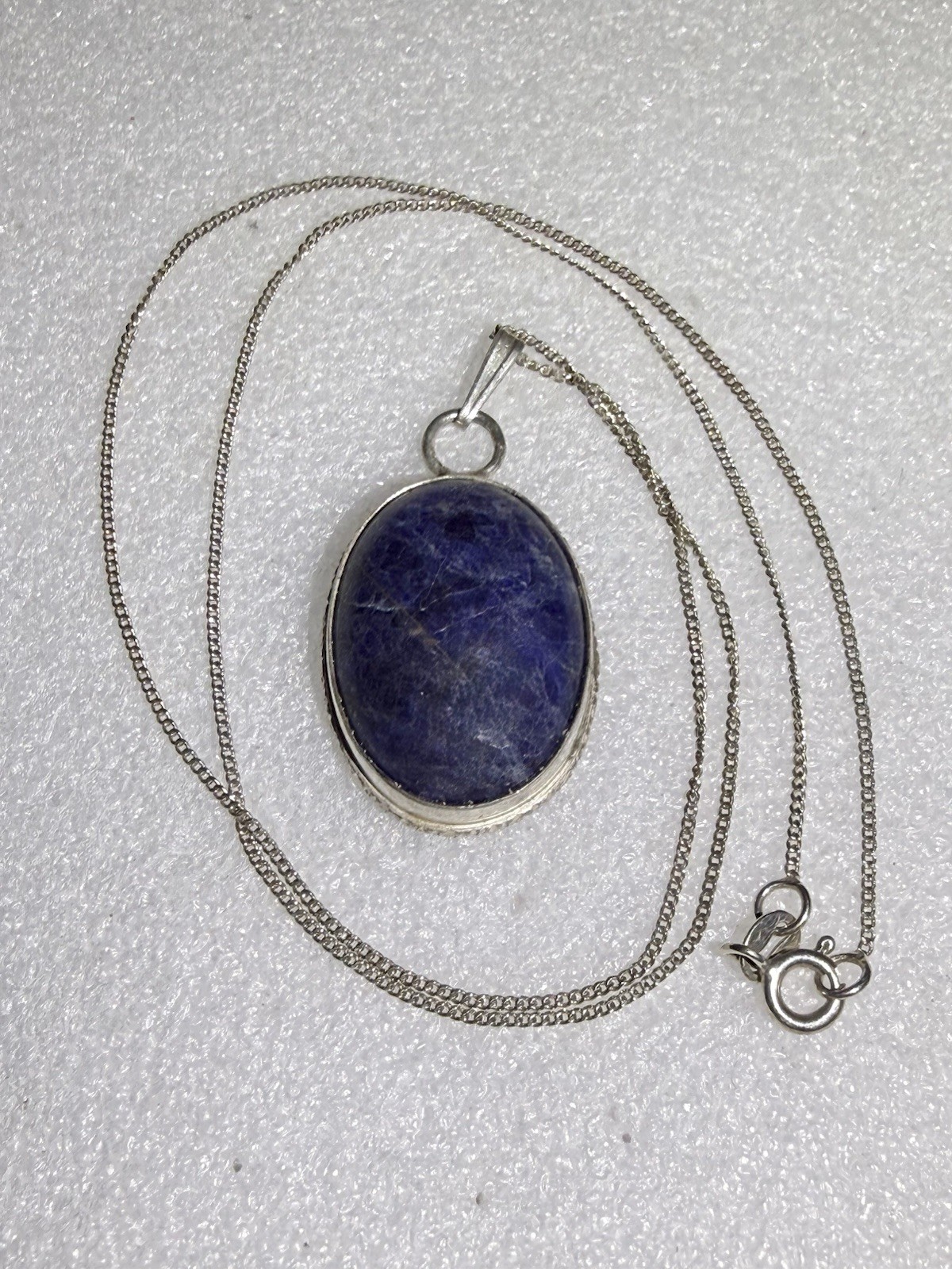 Vintage 925 Sterling Silver & LAPUS LAZULI 1.5” Cab Pendant 18” Necklace 7.68g