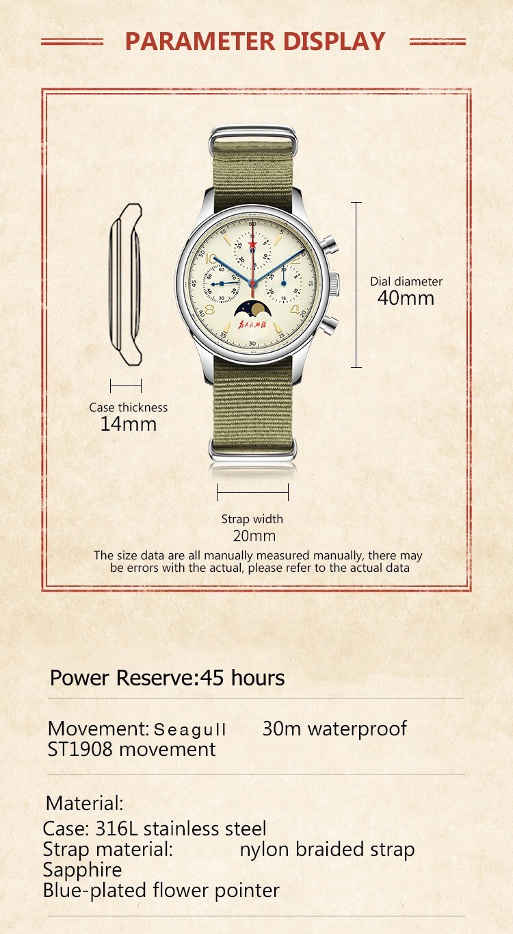 SEAKOSS Vintage Mechanical Watch with Seagull Movement: Moon Phase Chronograph