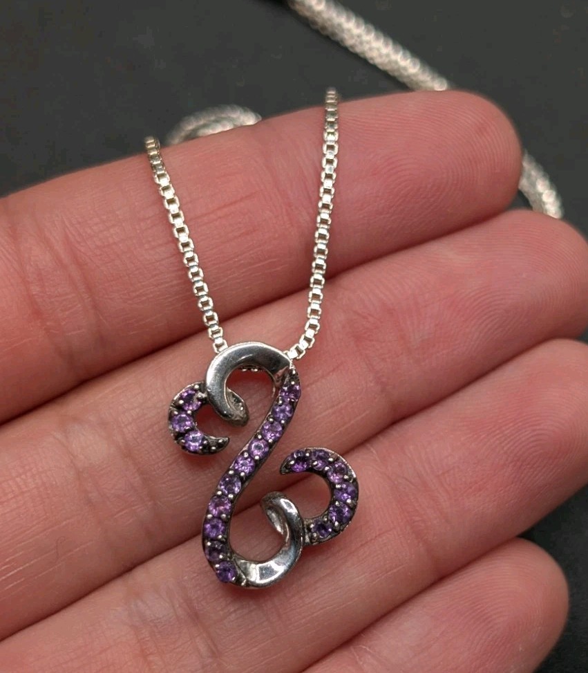 Sterling 925 JWBR Jane Seymour Open Hearts Amethyst Pendant 18″ Chain Necklace