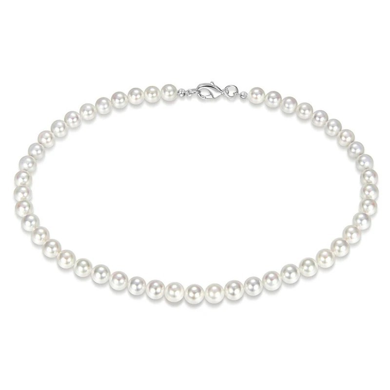 1Pcs Pearl Necklace Handmade 8mm Beaded Strand Unisex Trendy Wedding Jewelry