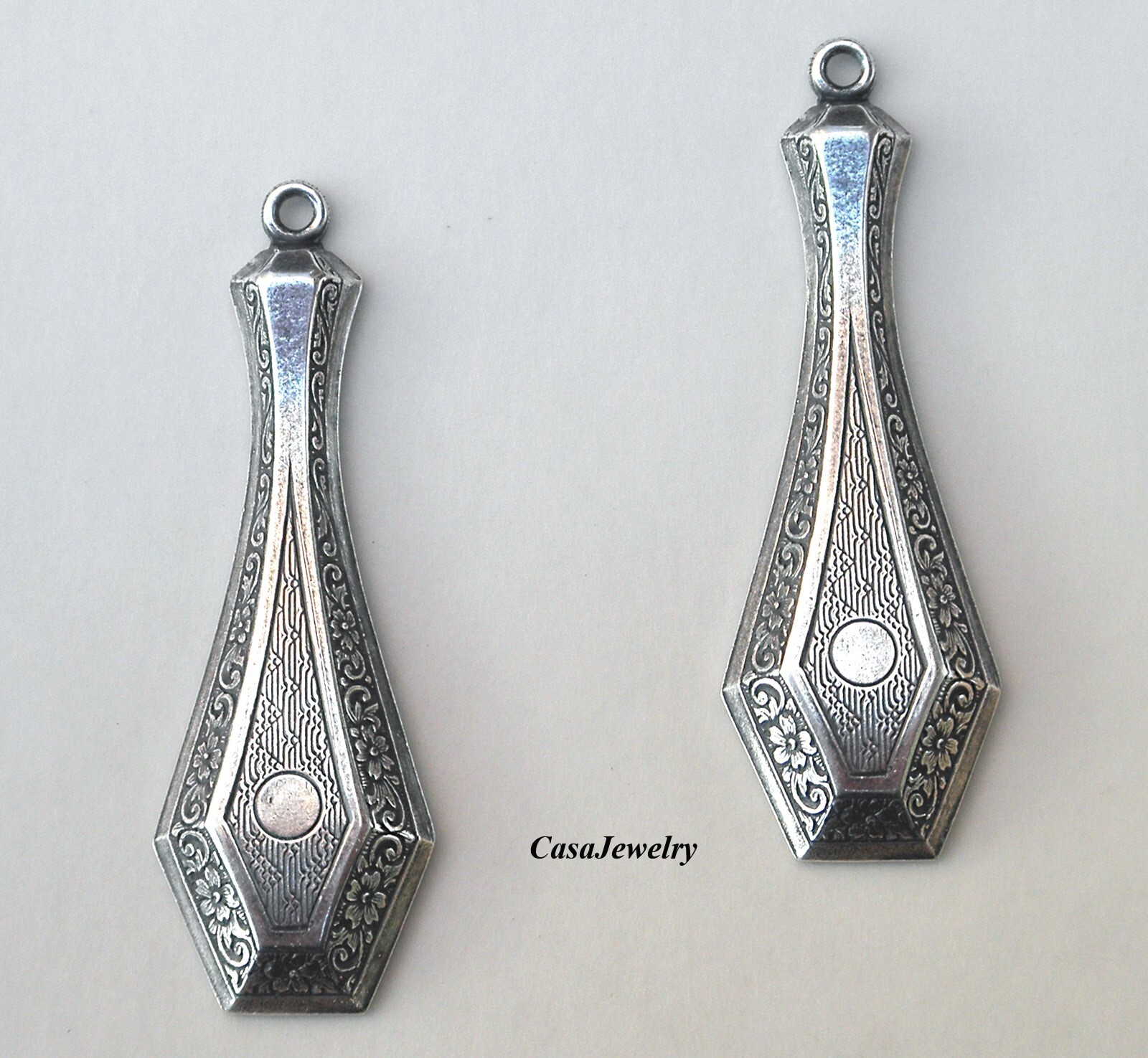 #3501 ANTIQUED .925 STERLING SILVER PLATED CELTIC DROPS W/TOP HANG RING – 2 Pcs
