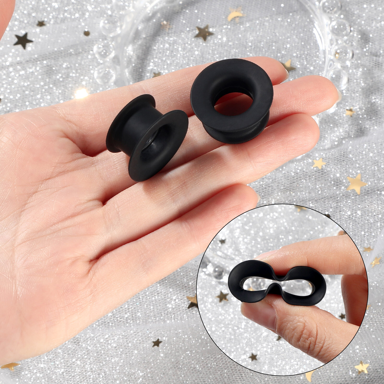 2pcs Hard Silicone Flesh Tunnels Ear Gauges Plugs Ear Skin Stretching Piercing