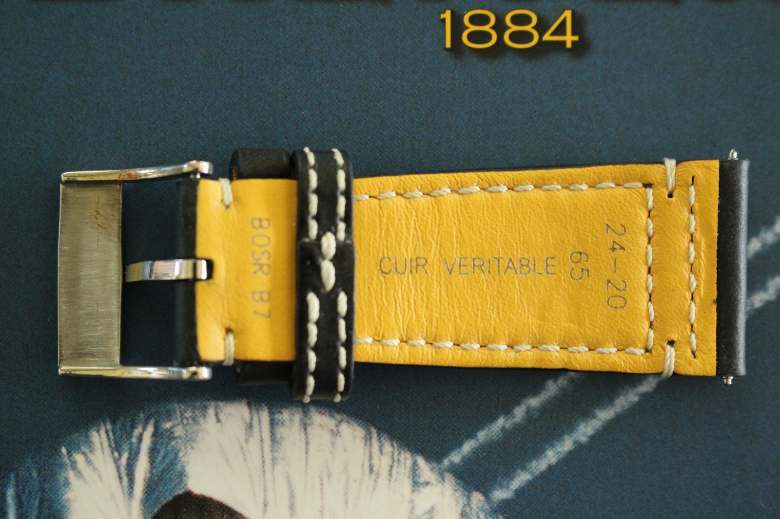 BREITLING 548X 24-20 BLACK AVIATOR TONGUE CALF BUCKLE WATCH BAND WATCHBAND STRAP