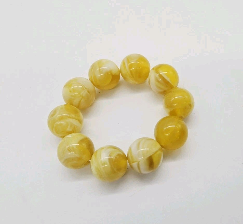 Golden Stretch Bracelet MARBLED Ball WIDE Runway 80’s Style Chunky Acrylic OSFM
