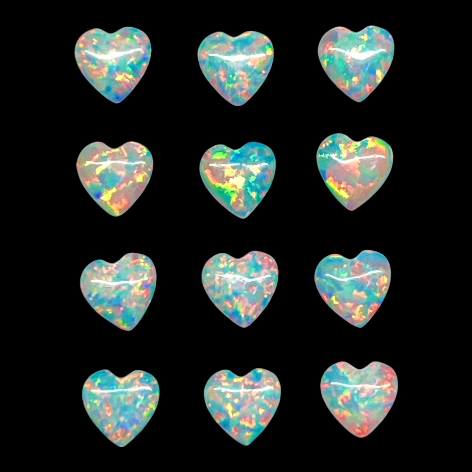 12 Pcs Australian Opal 4mm Heart Cabochon AAA Quality Lab Created Gemstone Lot