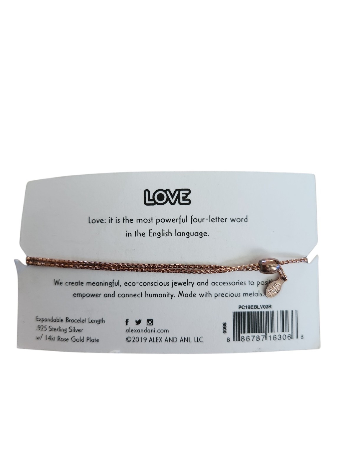 Alex And Ani Love Pull Cord 14kt Rose Gold Plated Bracelet New $68
