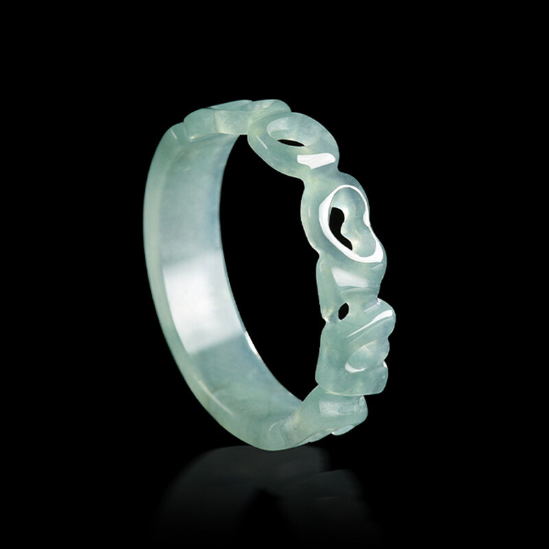 Myanmar Jadeite LOVE Ring Emerald Stone Real Burmese Jade Designer