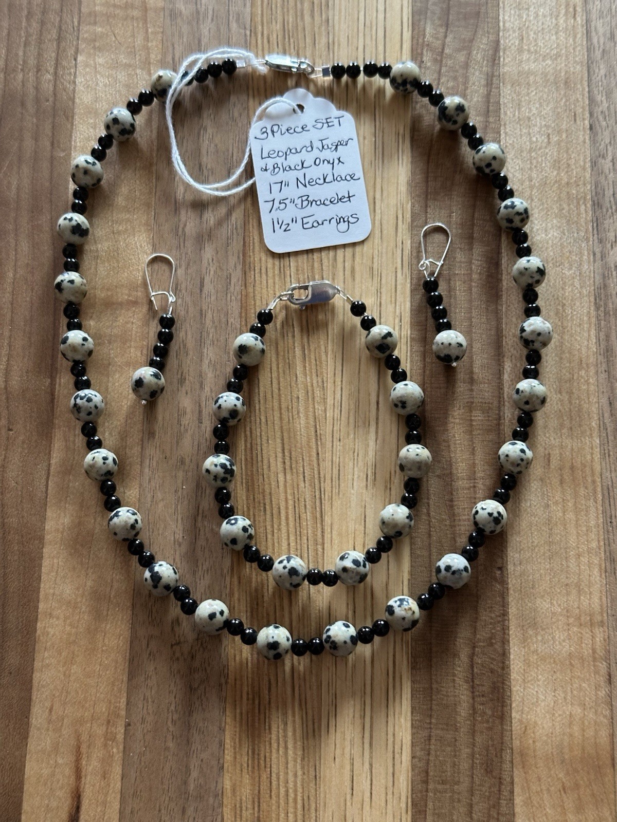 Estate Artisan Leopard Jasper Black Onyx & Sterling 3 Piece Jewelry Set (2.5 Oz)