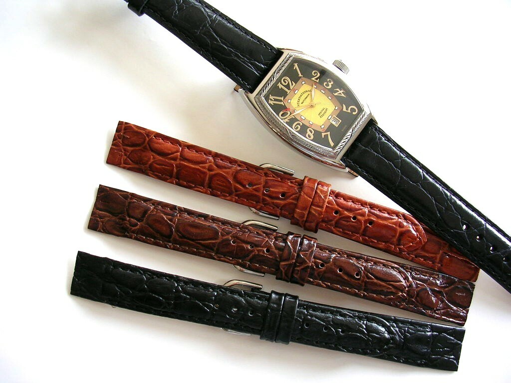 17mm Black Open End Alligator Calf wire lug watch band IW SUISSE 16 18 19 20 usa