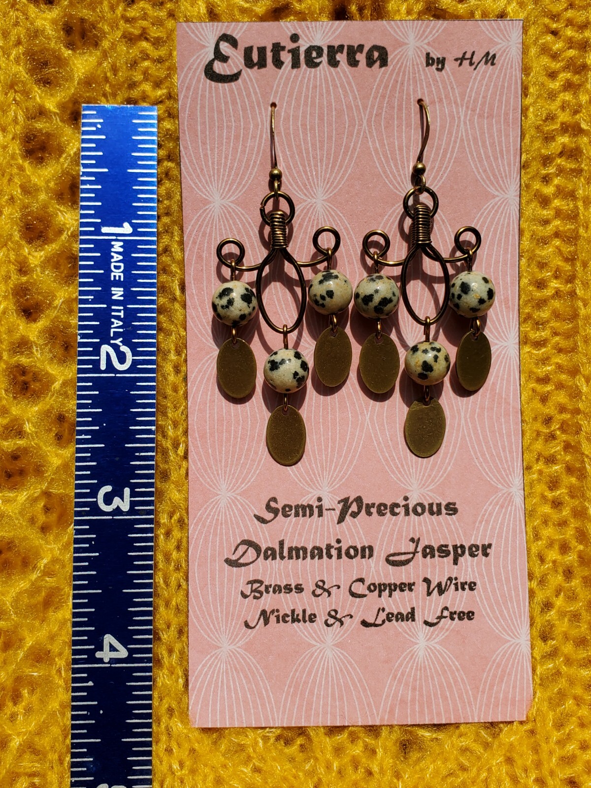 Eutierra Semi-Precious Dalmation Jasper Earrings Hand Crafted In The USA 2 1/2″