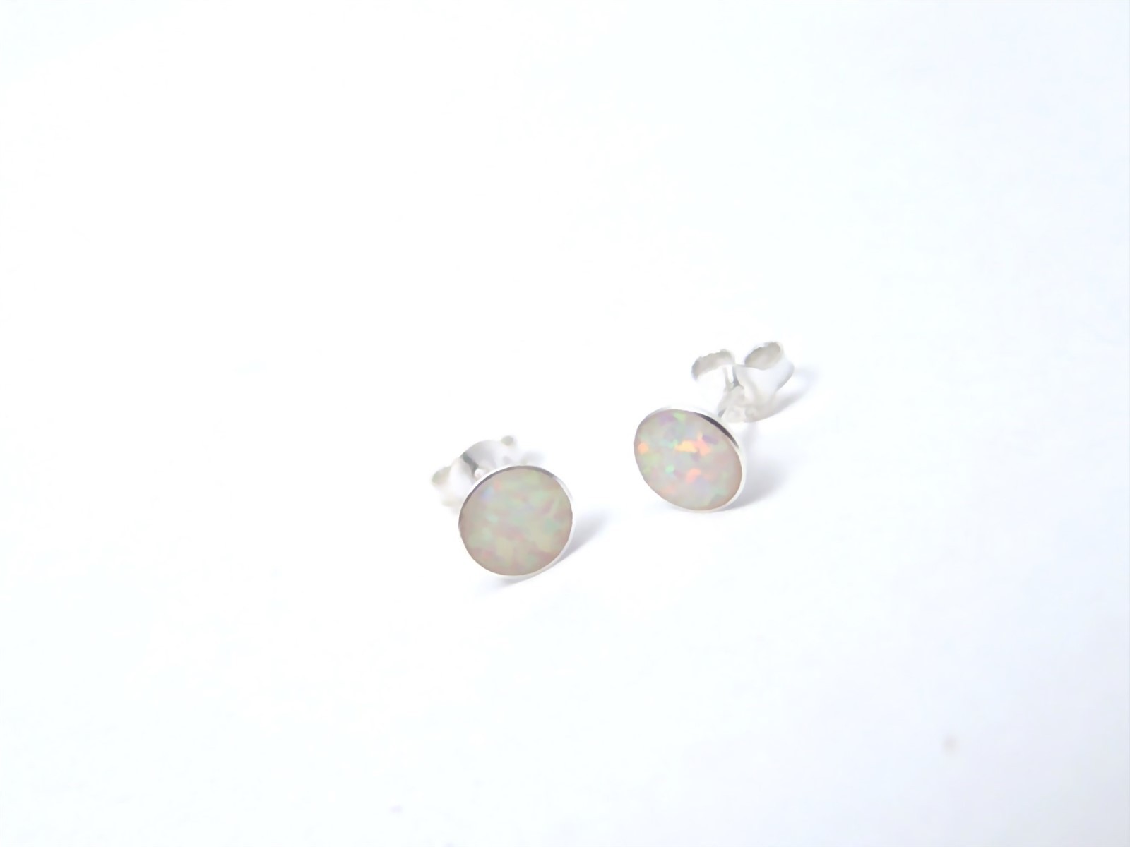 Sterling Silver Lab-Created White Opal Stud Earrings 6.2 mm