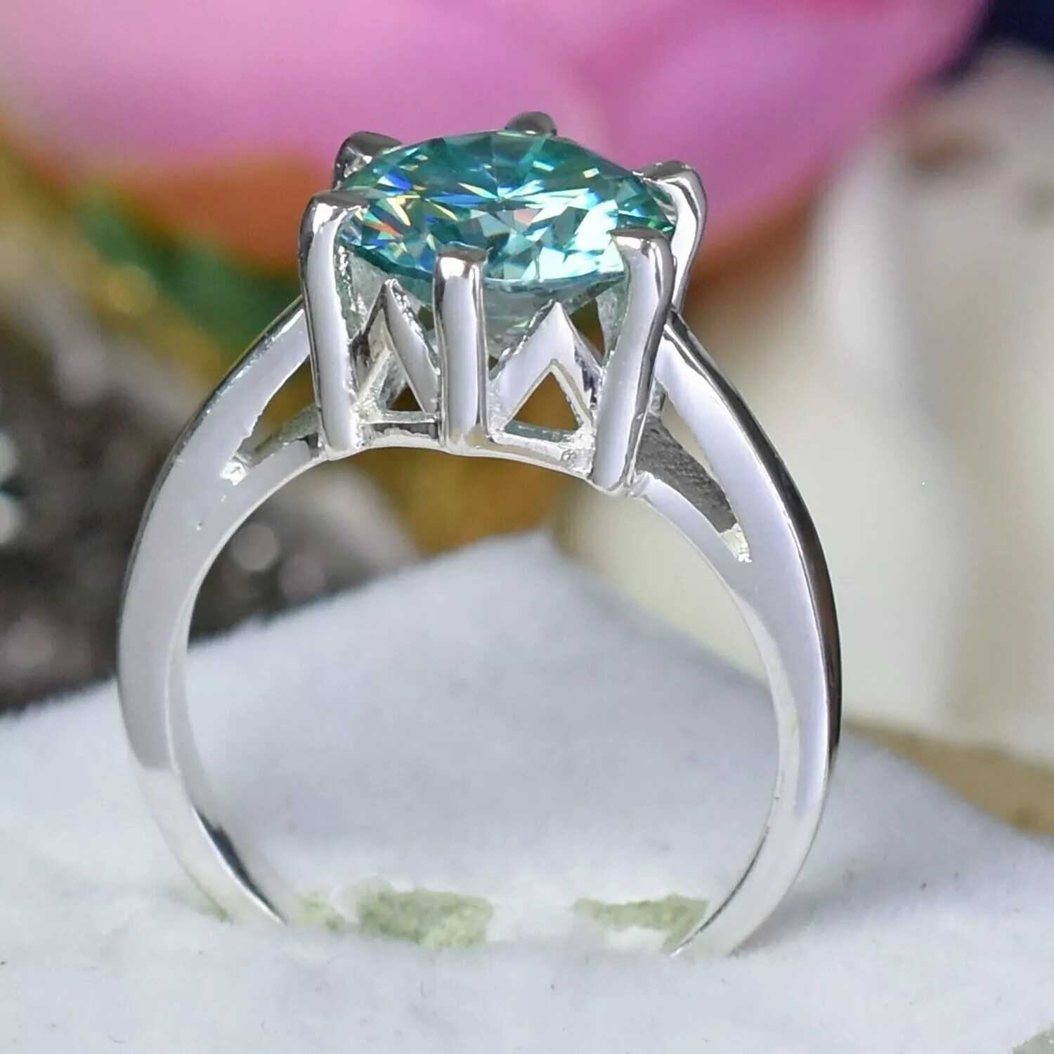 RARE 3.70 Ct Certified Lovely Treated Blue Diamond Solitaire Ring In 925 Silver
