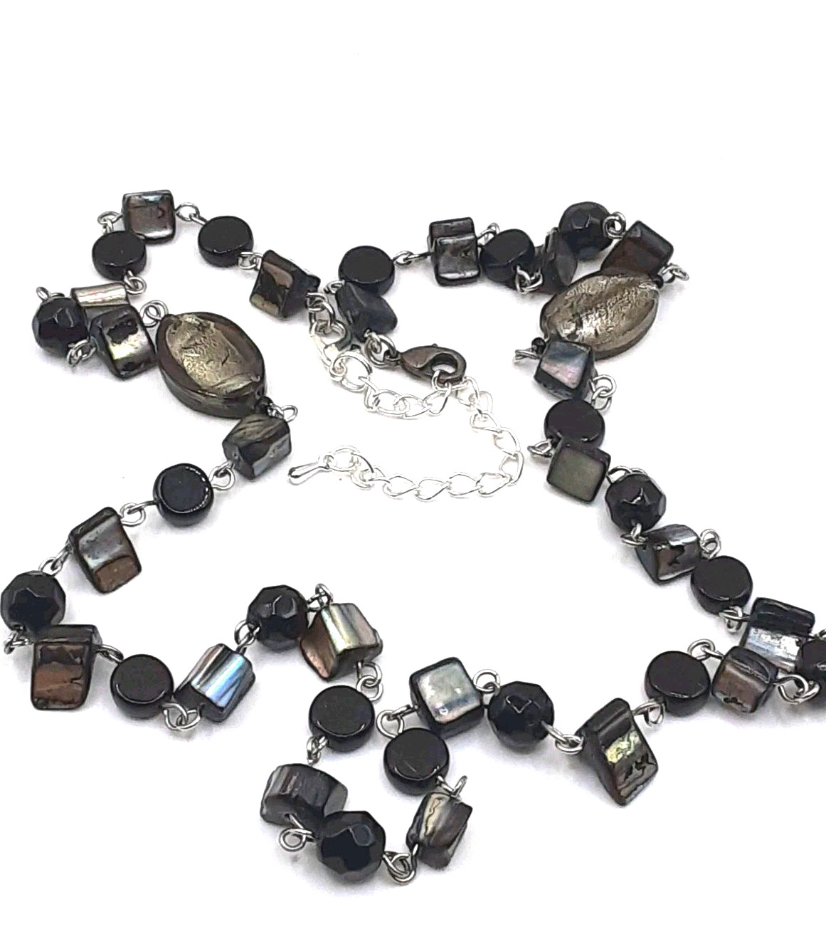 Black Stones Abalone Shell Beaded Necklace 15mm*25*29 Inch