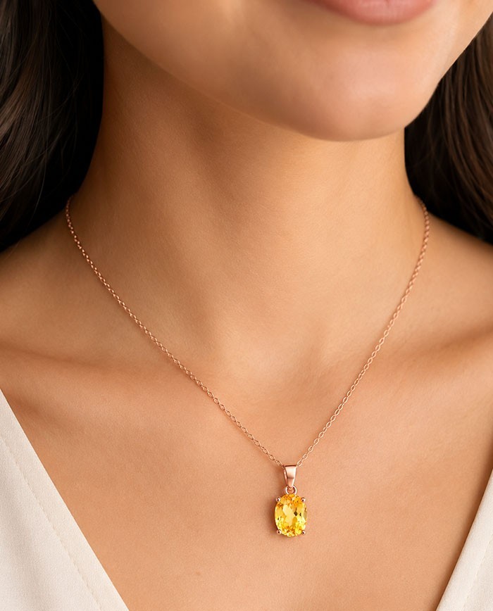 GENUINE 2.50 Cts YELLOW TOPAZ PENDANT NECKLACE 14K ROSE GOLD PLATED (.925) – NWT