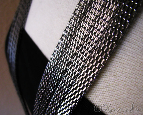 Gunmetal Statement Necklace – Four Strand Liquid Metal Fashion Necklace