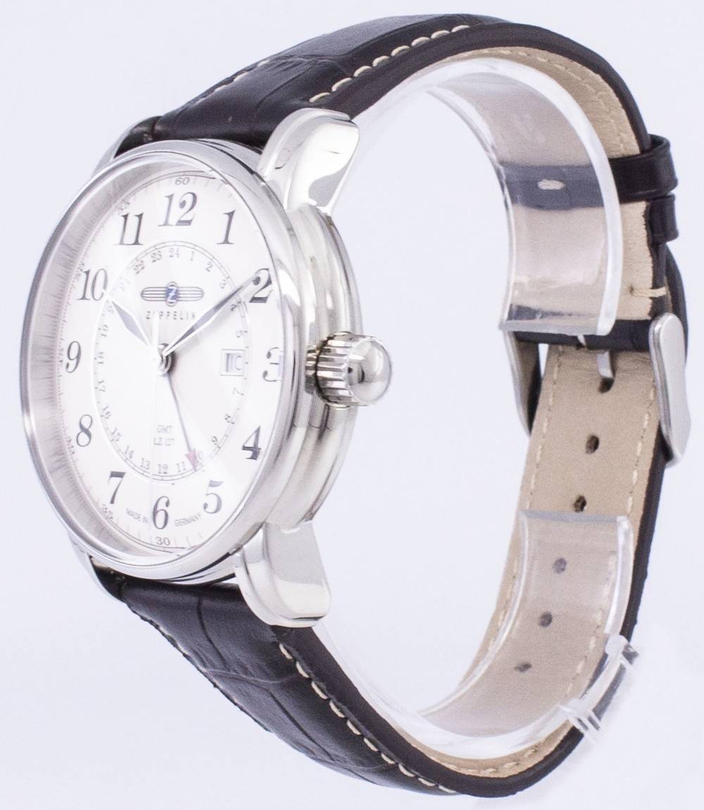 Zeppelin LZ 127 Graf Dual Time GMT Beige Dial Leather Band Z76425 50M Mens Watch