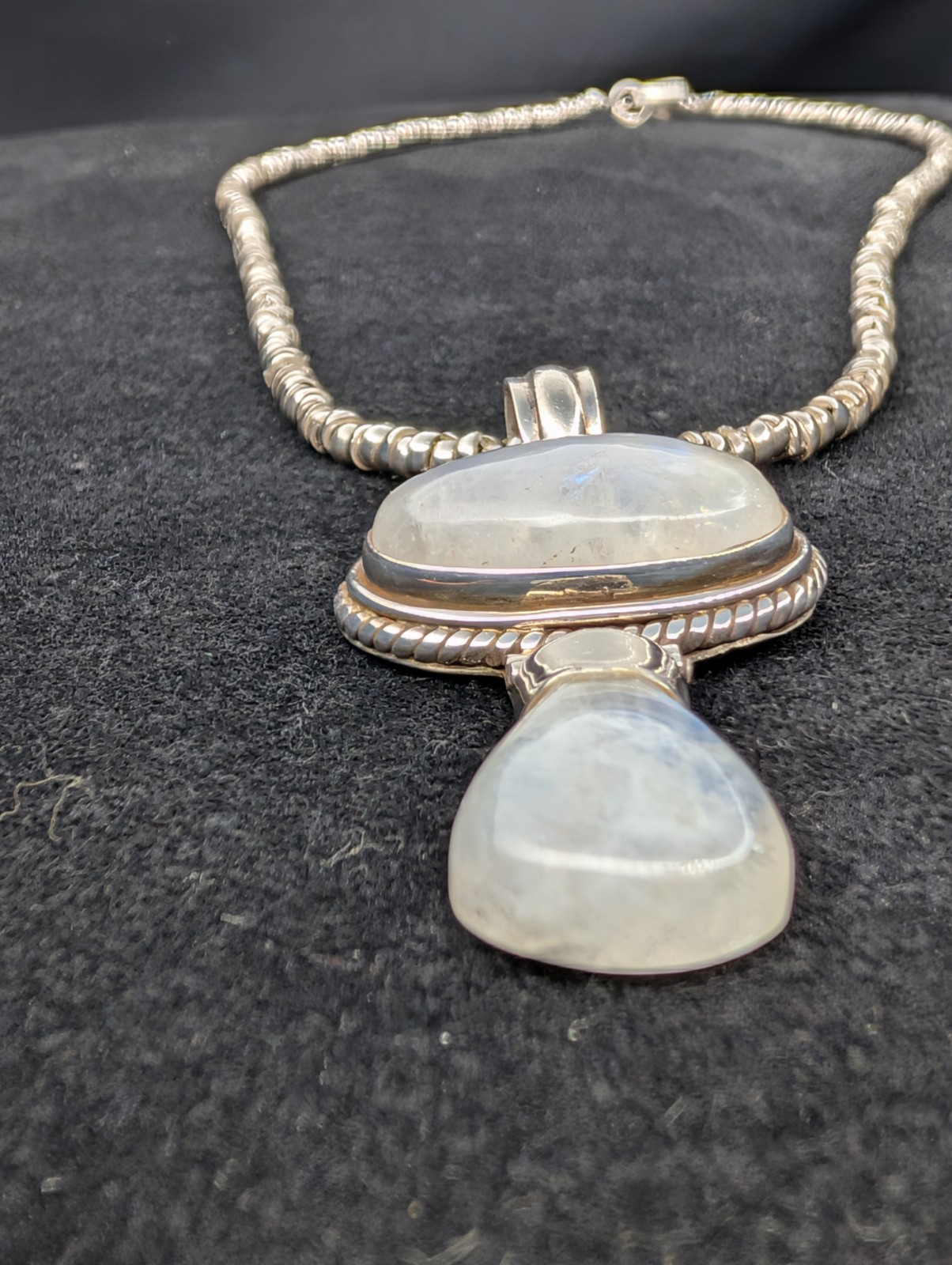 Moonstone Pendant With Sterling Silver Beaded Necklace