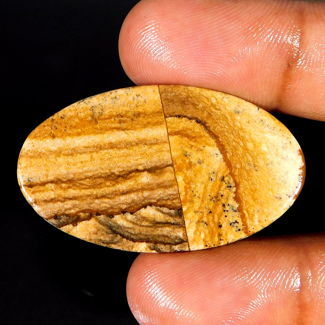 Natural Antique PICTURE Jasper Loose Gemstone Oval Cabochon 42x25x05 mm 40.55Ct