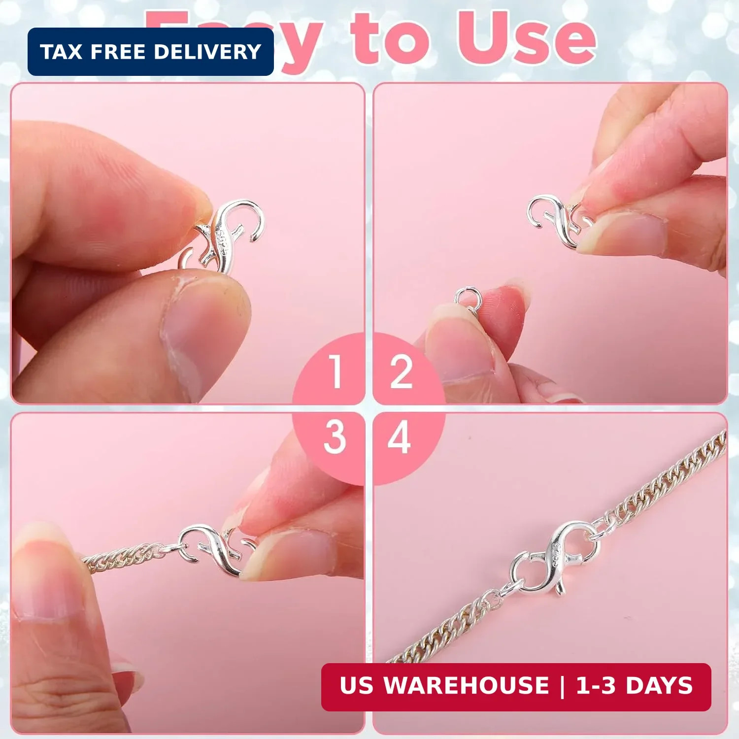 Lobster Clasp Necklace Bracelet Extender 925 Sterling Silver Connector Claw New
