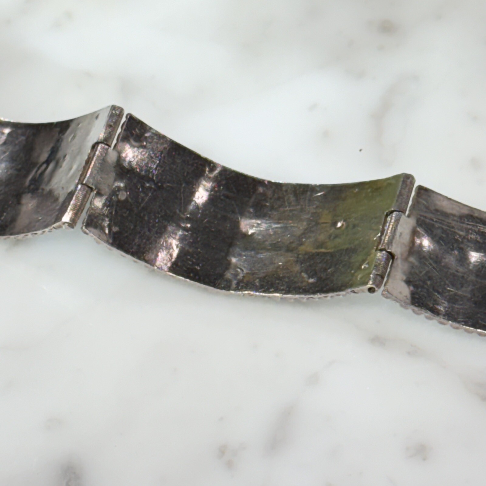 Antique Sterling Silver 935 Scroll Ball Dot Hinged Panel Bracelet 7” Long 30.0g