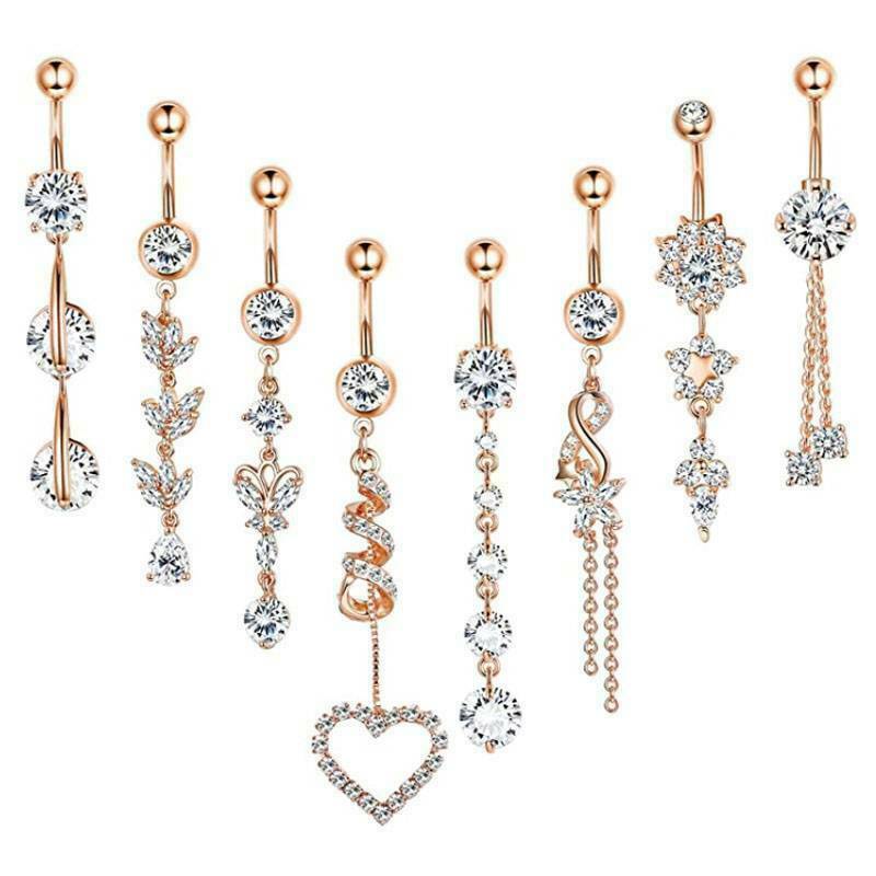 14G Dangle Belly Button Rings 3-10PCS Surgical Steel Gems Curved Navel Rings Set