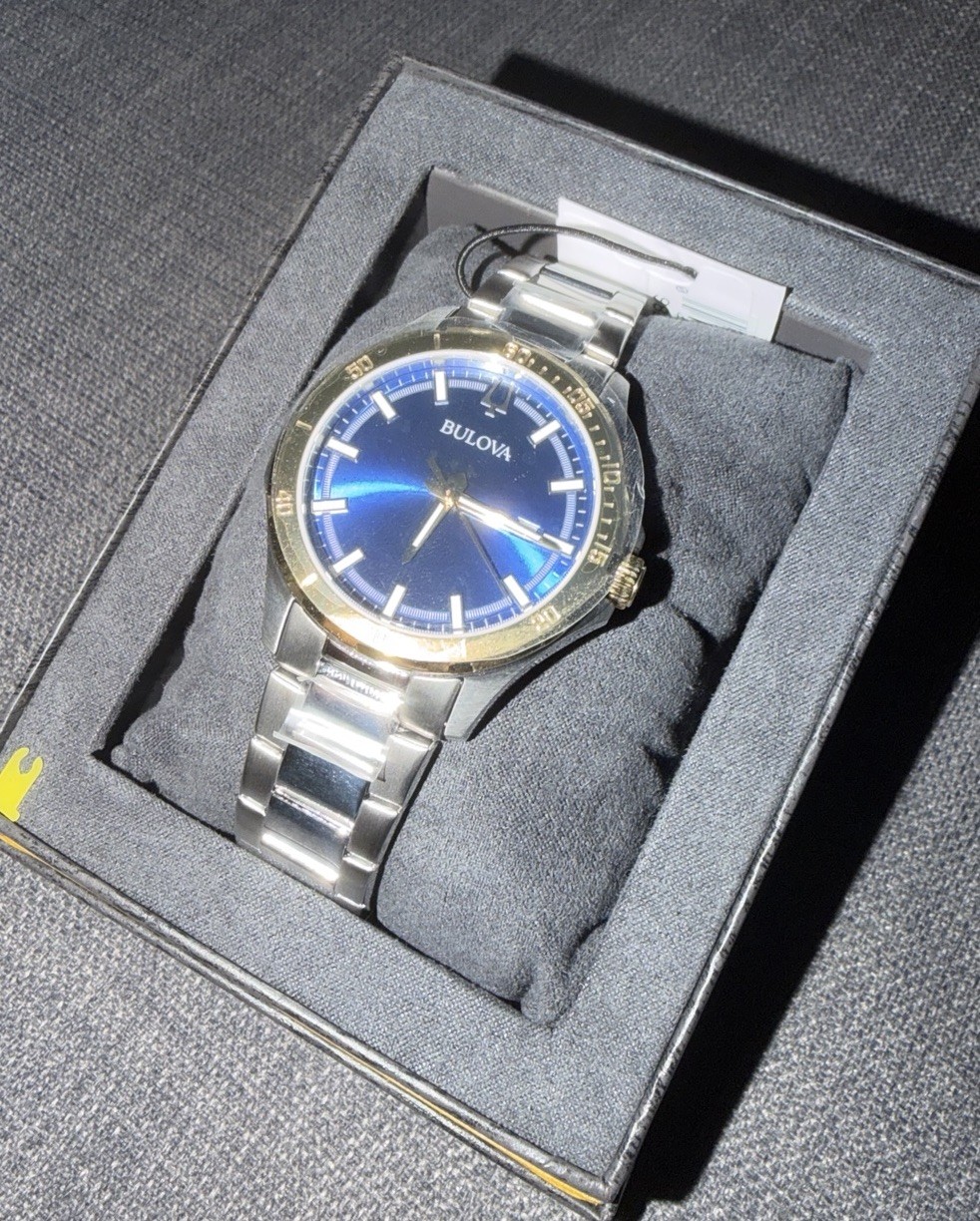 Bulova Men’s Corporate Collection Two Tone Blue Dial 30mm Watch. BRAND NEW