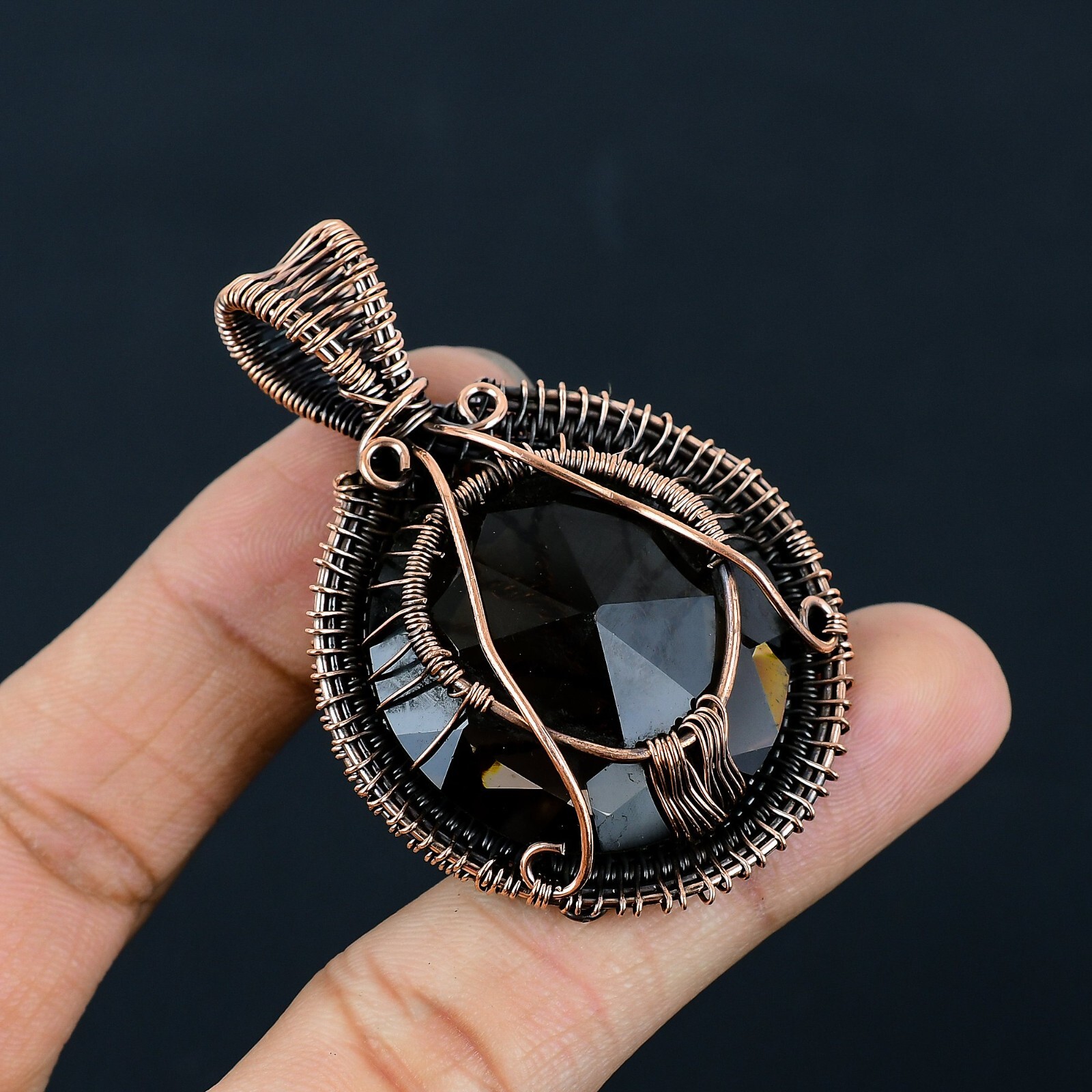 Tree Of Life Smoky Quartz Gemstone Copper Wire Wrapped Pendant Jewelry LC-268