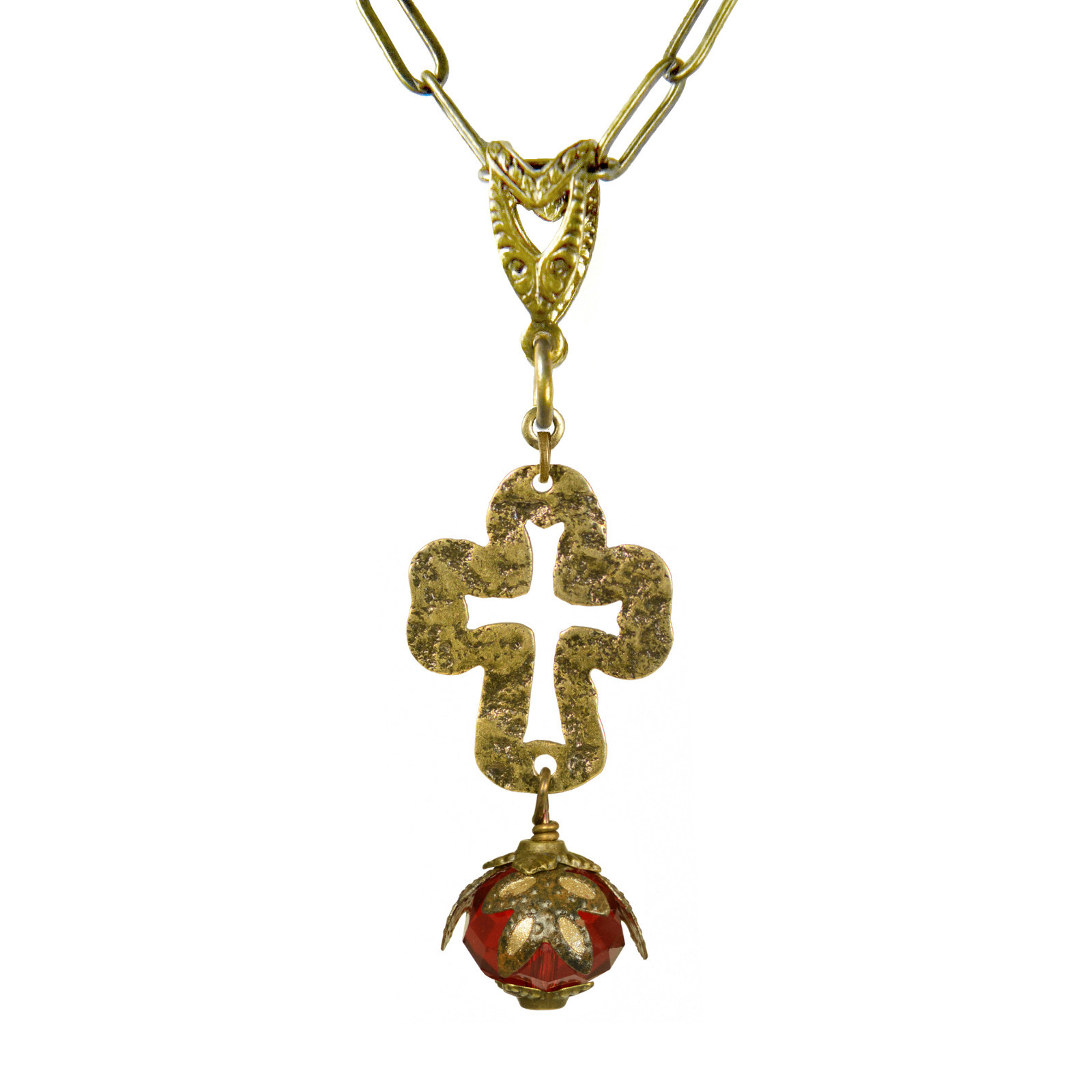 Sanctuary Cross NoMonet Necklace Gold Red Cream Crystal Hand Crafted in USA