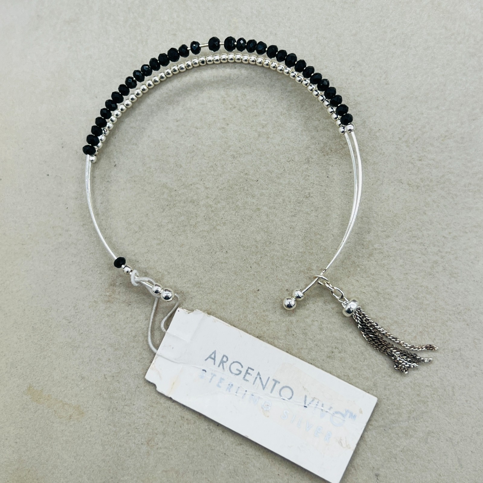 Argento Vivo Sterling Silver 925 Open Cuff Beaded Bracelet Tassel Charm NWT